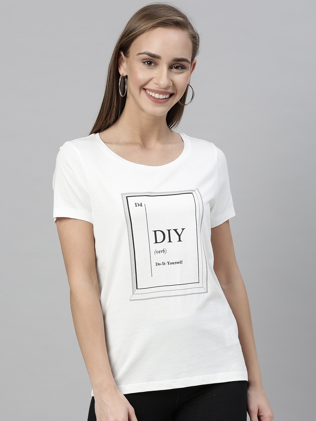 

Vero Moda Women White Printed Round Neck T-shirt