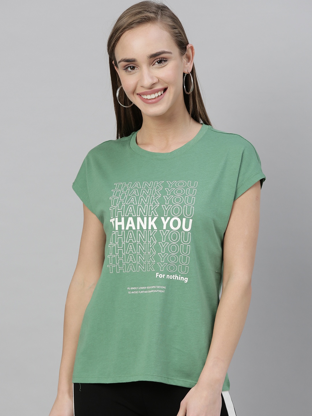 

Vero Moda Women Green Printed Round Neck T-shirt