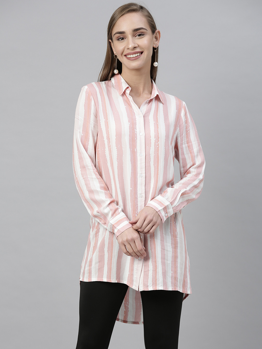 

Vero Moda Women Pink & White Regular Fit Striped Casual Shirt