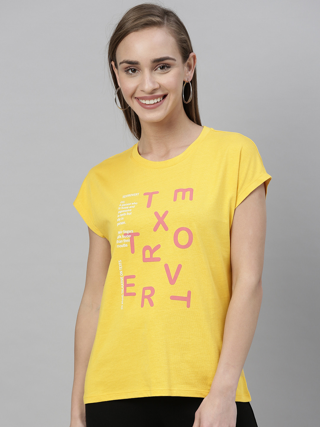 

Vero Moda Women Yellow Printed Round Neck T-shirt