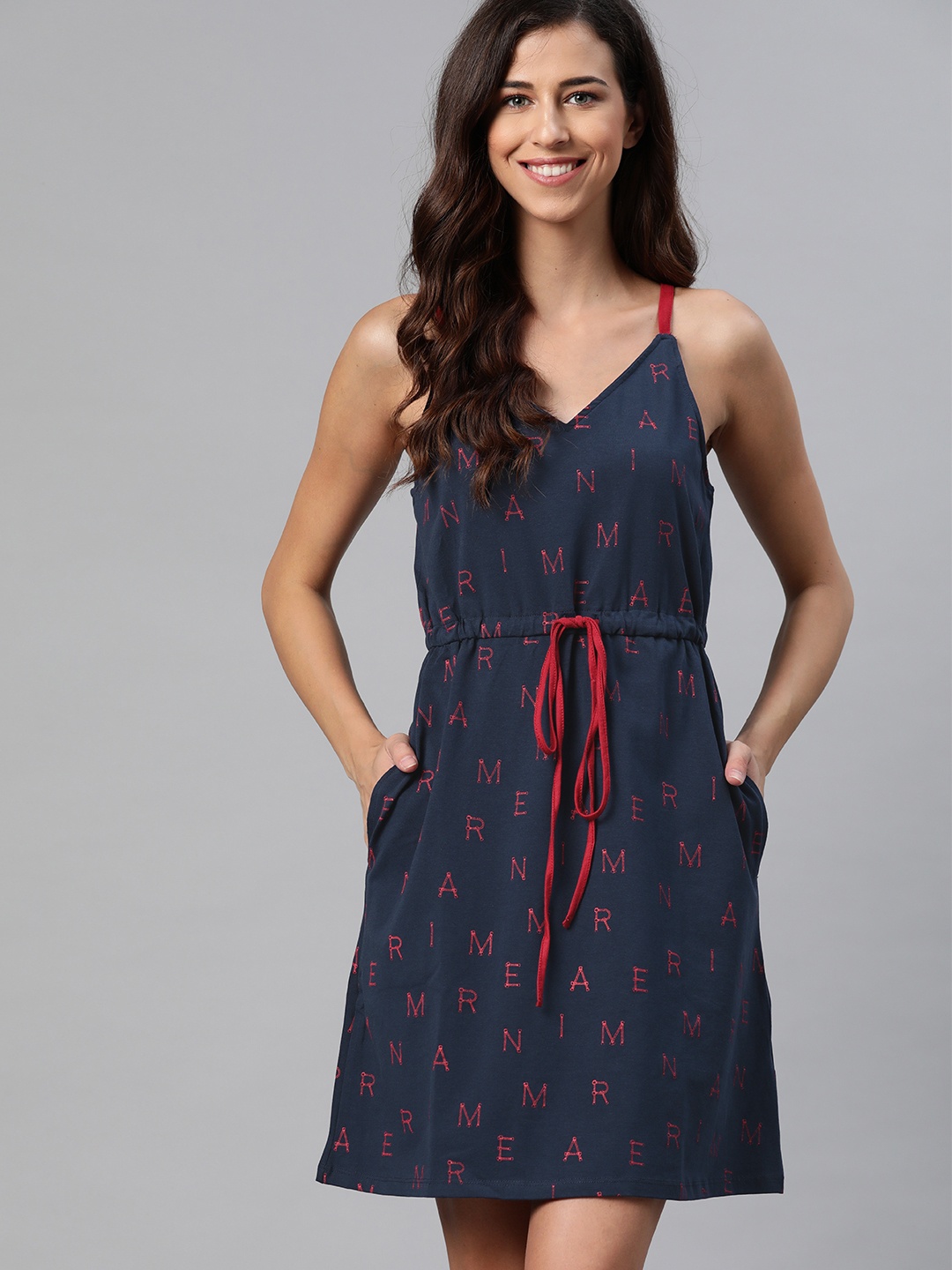 

Mast & Harbour Women Navy Blue & Red Printed A-Line Dress