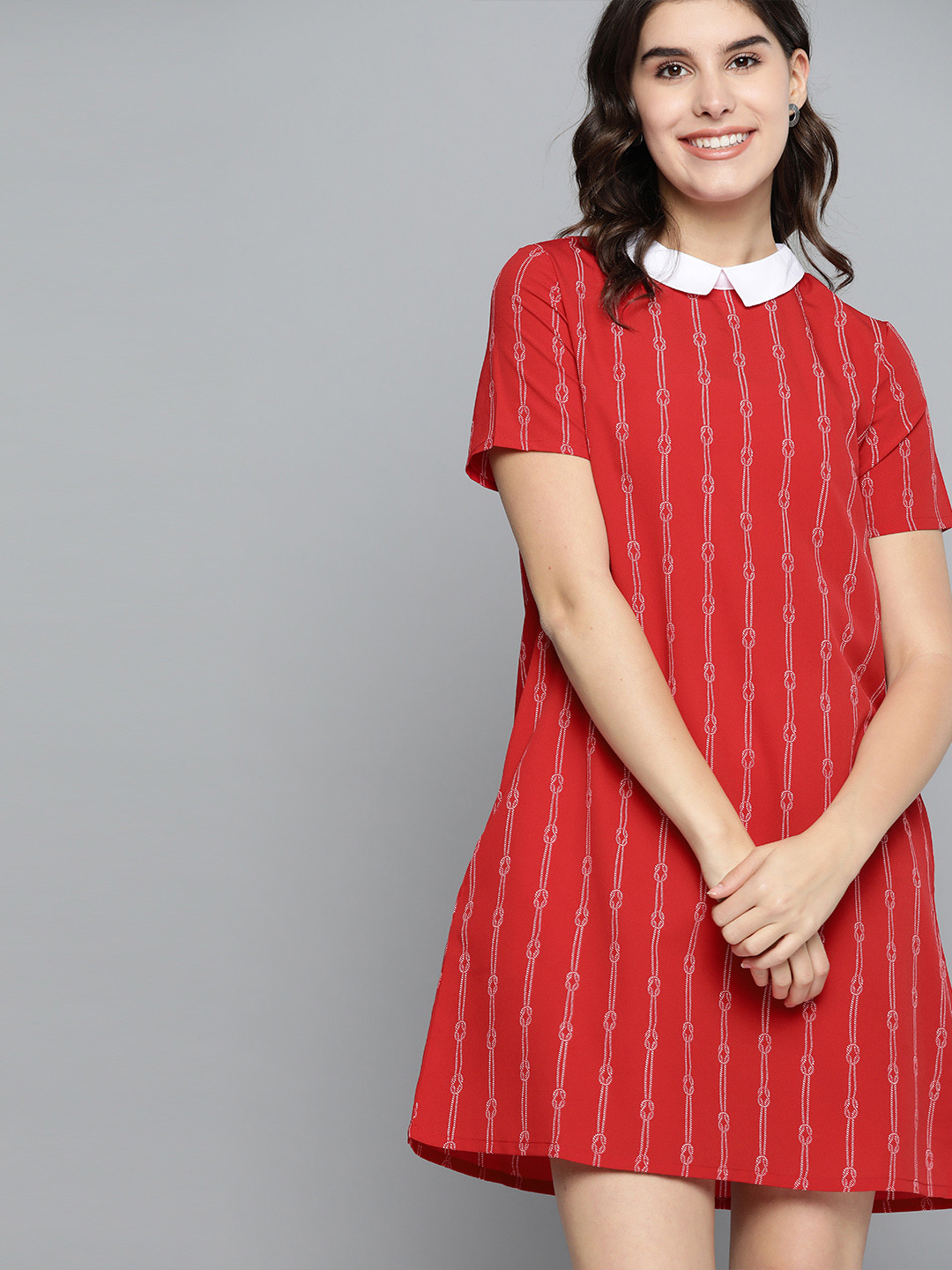 

Mast & Harbour Women Red & White Striped A-Line Dress