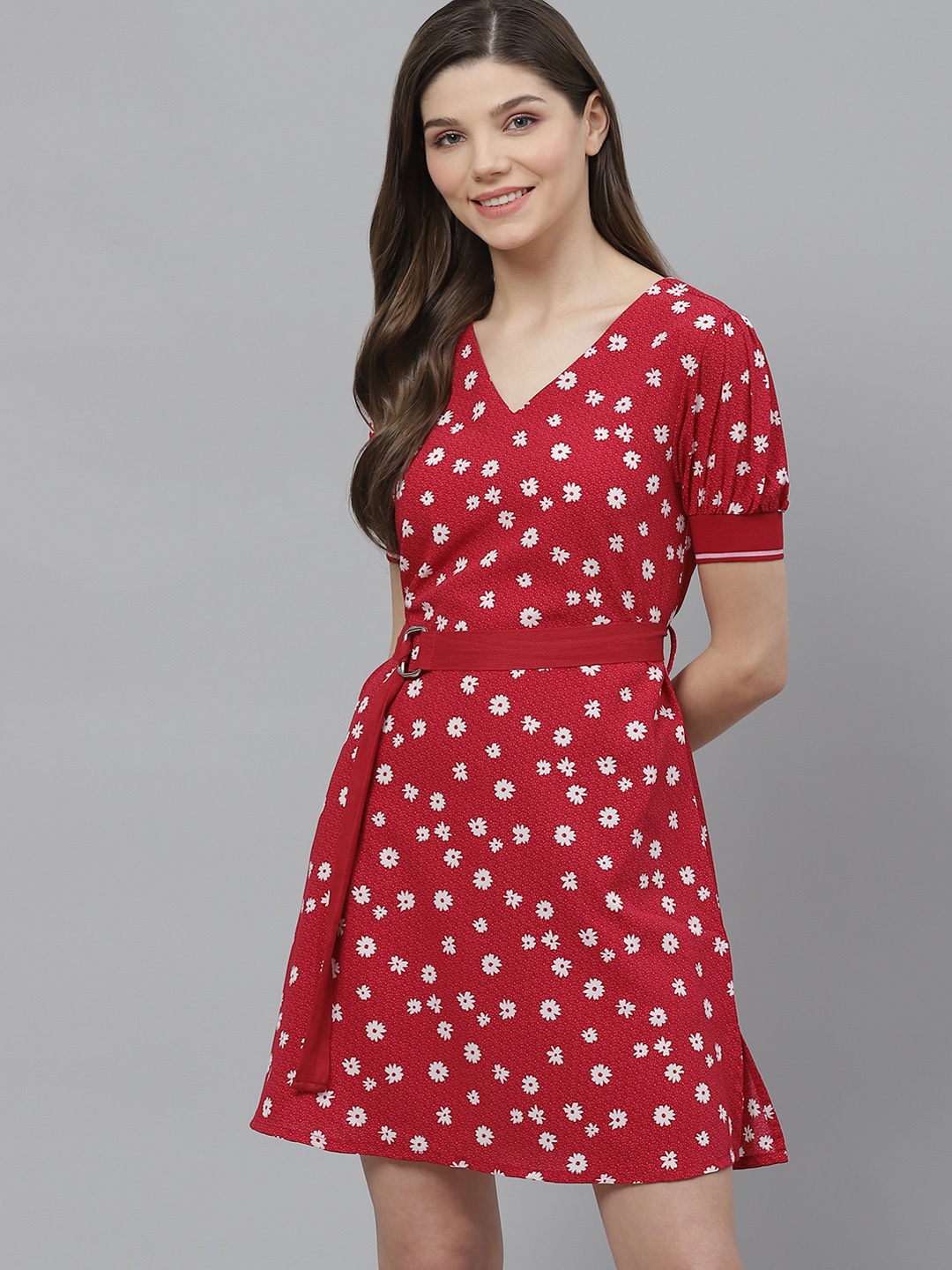 

Mast & Harbour Women Red & White Printed A-Line Dress