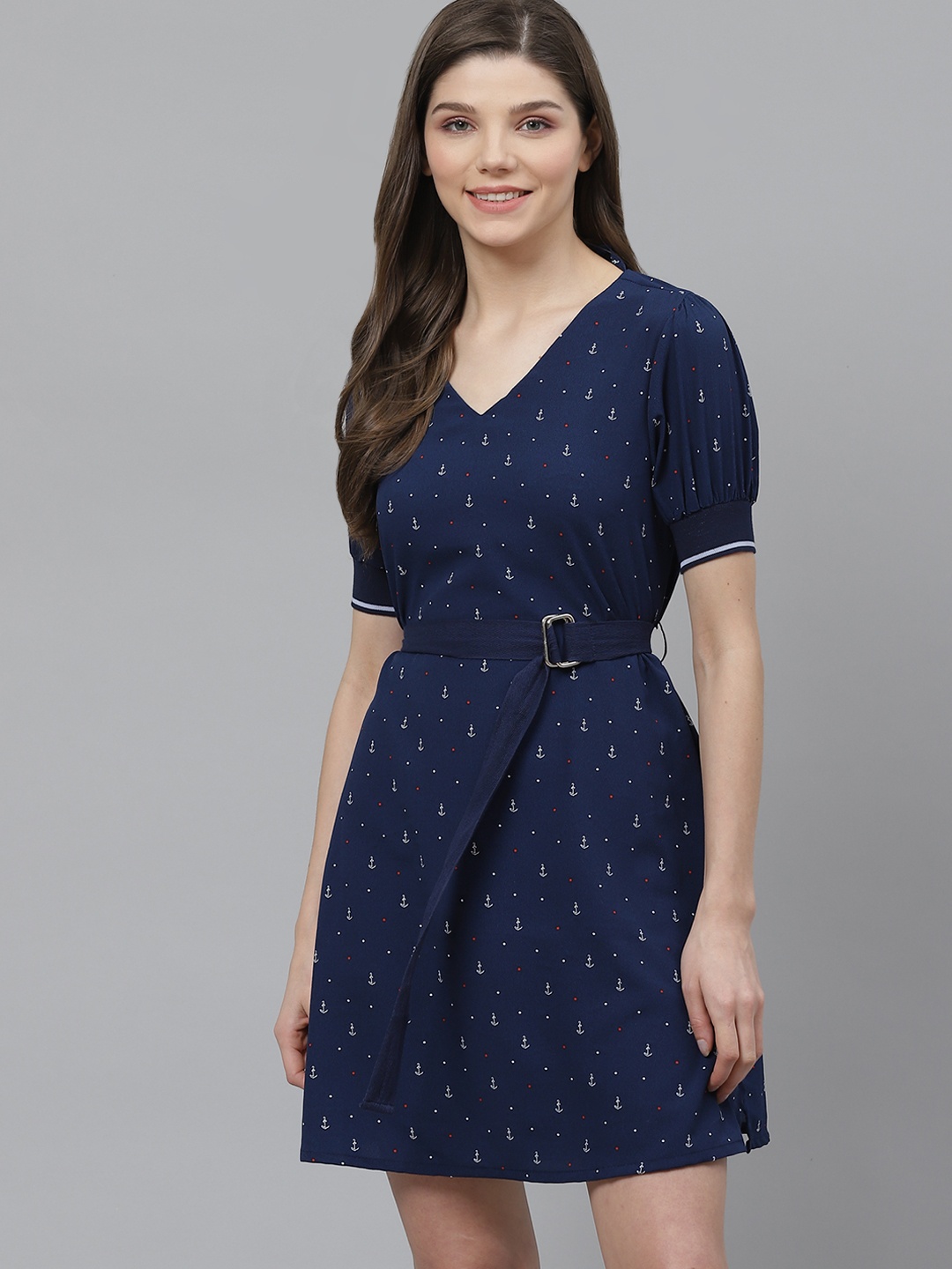 

Mast & Harbour Women Navy Blue & White Printed A-Line Dress