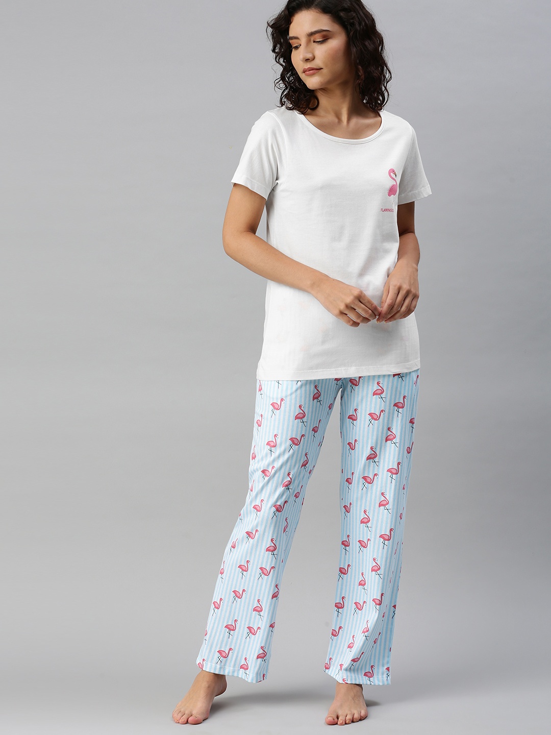 

Mast & Harbour Women White & Blue Printed Night Suit