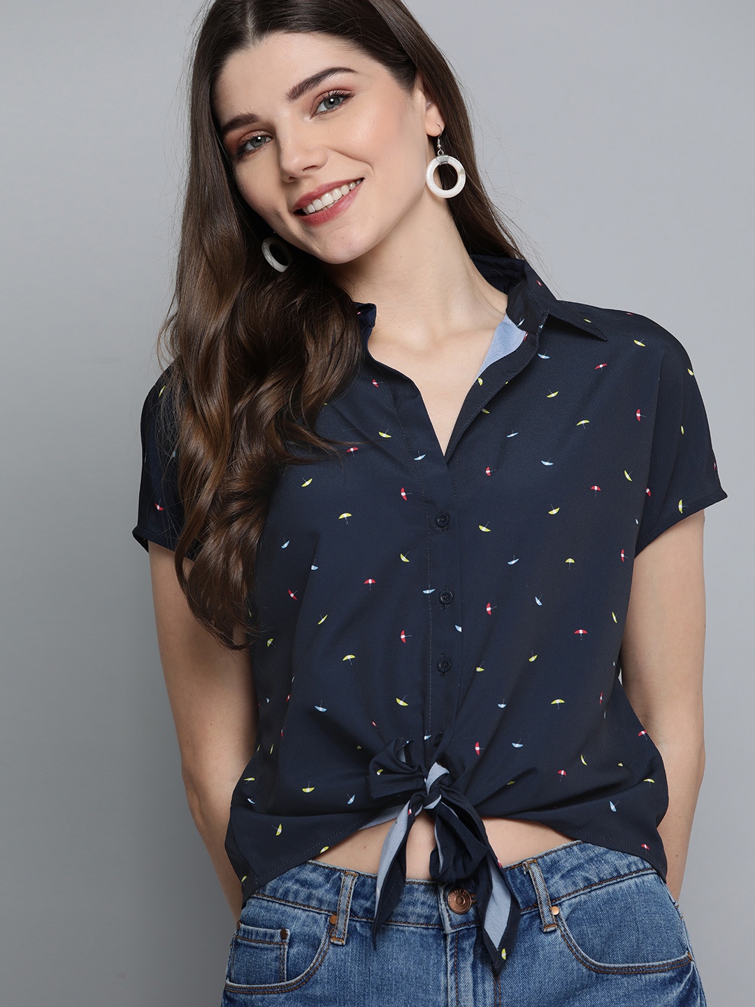 

Mast & Harbour Women Navy Blue Regular Fit Umbrella Print Casual Shirt