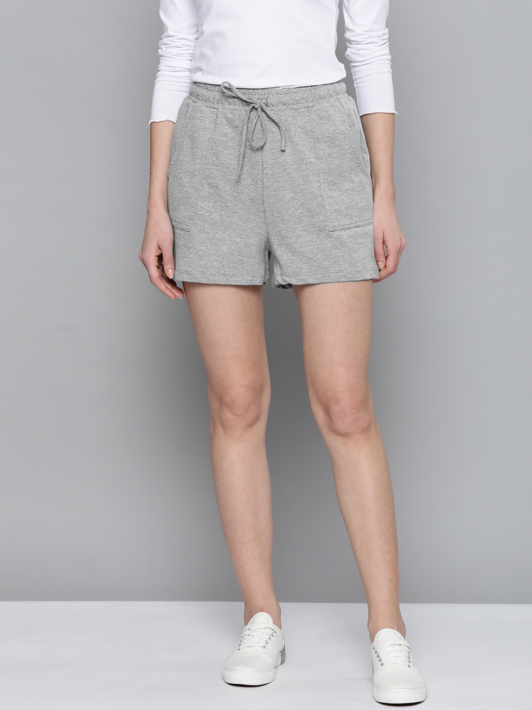 

Mast & Harbour Women Grey Melange Solid Regular Fit Regular Shorts