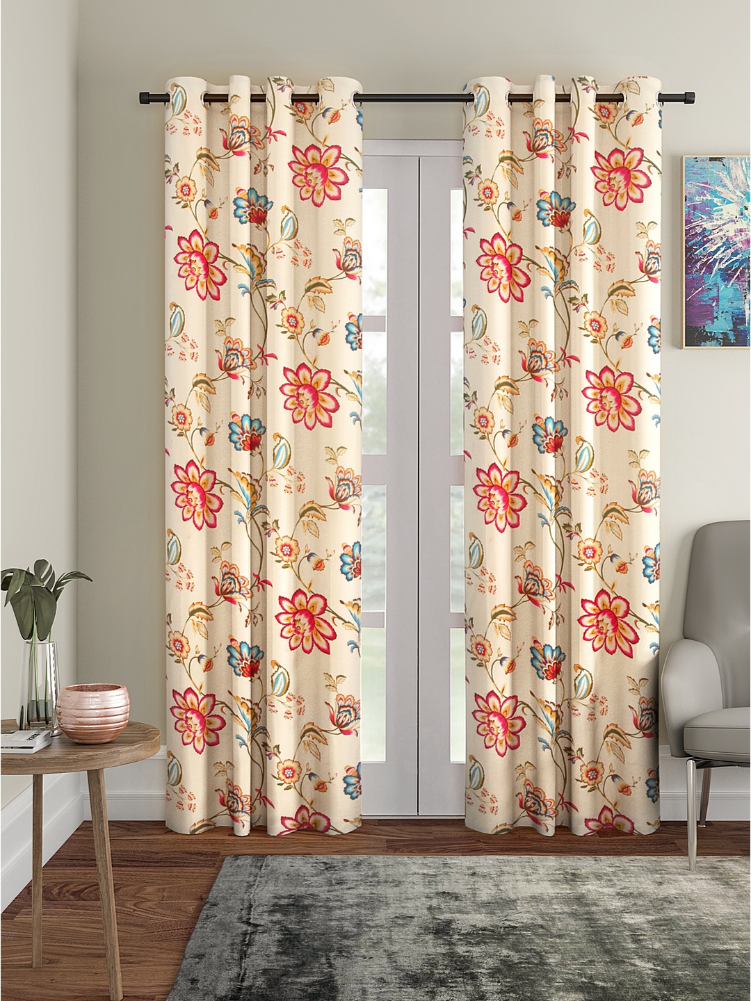 

Cortina Cream-Coloured & Red Set of 2 Digital Printed Long Door Curtains