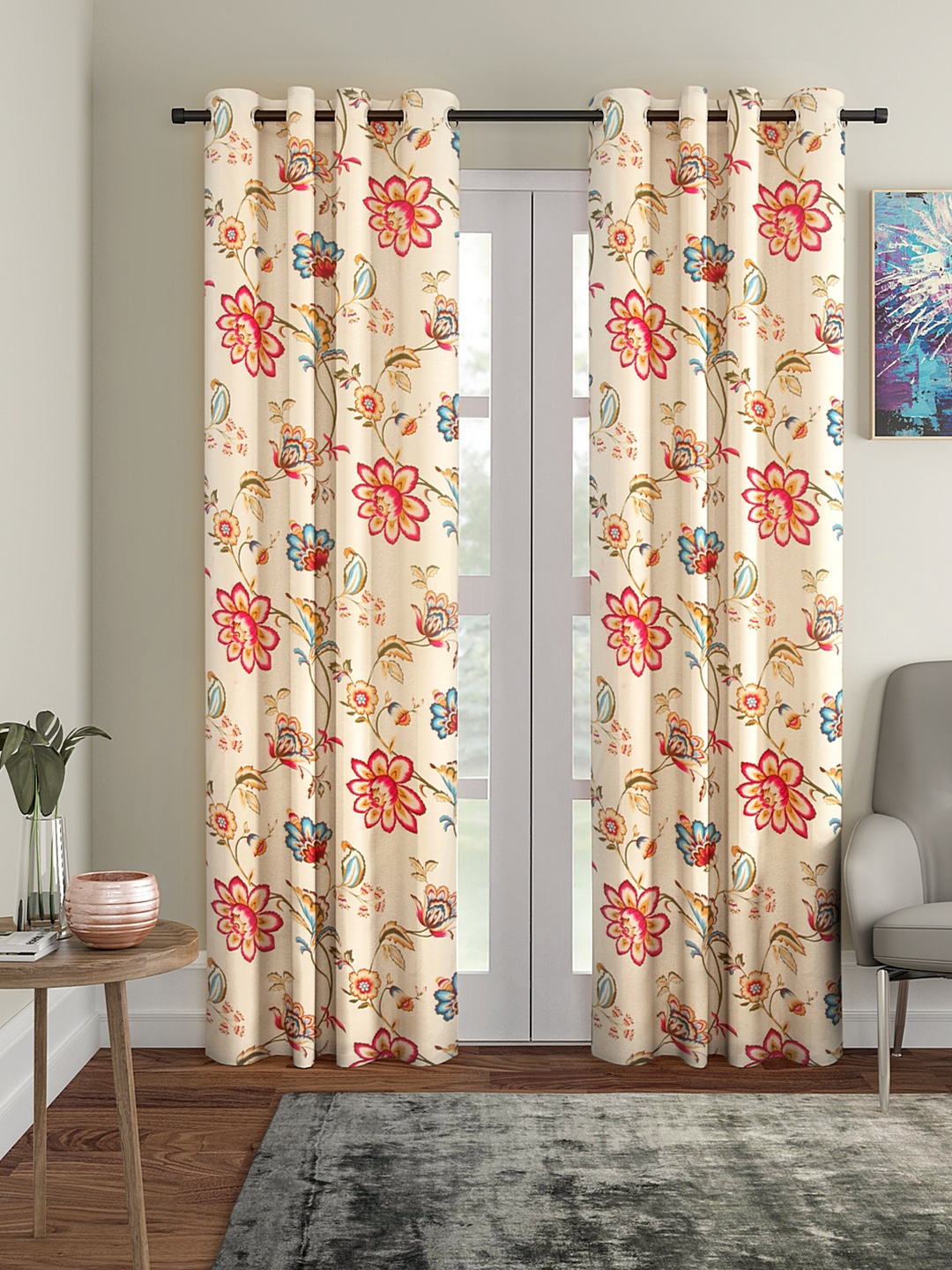 

Cortina Cream-Coloured Set of 2 Floral Print Door Curtains