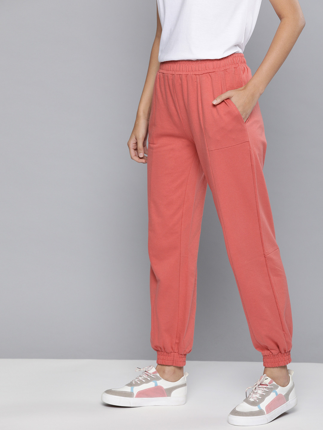 

Mast & Harbour Women Dusty Pink Solid Pure Cotton Joggers