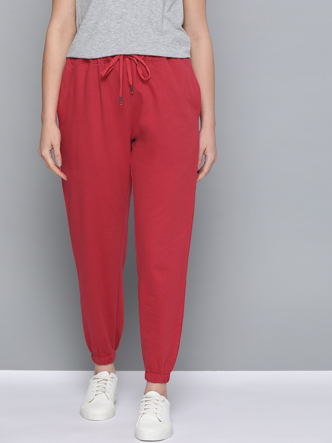 

Mast & Harbour Women Maroon Solid Pure Cotton Joggers