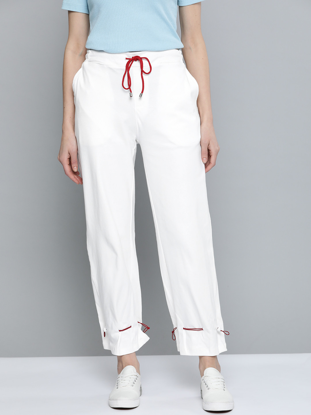 

Mast & Harbour Women White Regular Fit Solid Cotton Joggers With Adjustable Hem