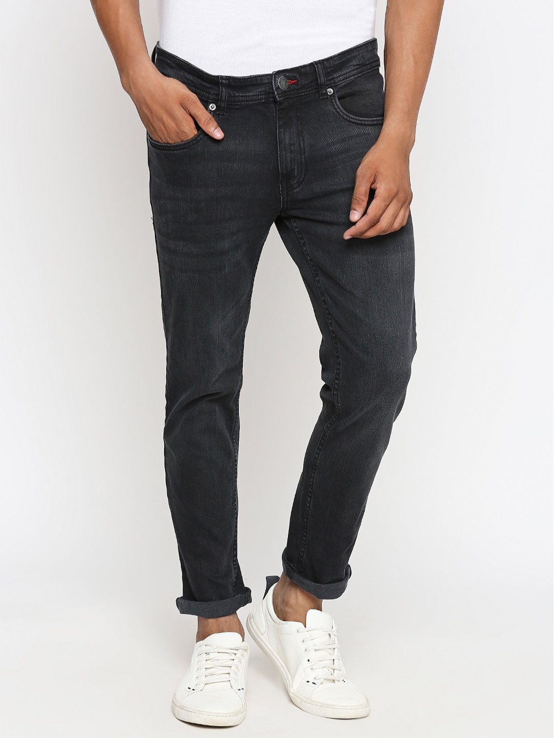 

People Men Charcoal Grey Slim Fit Mid-Rise Clean Look Stretchable Jeans