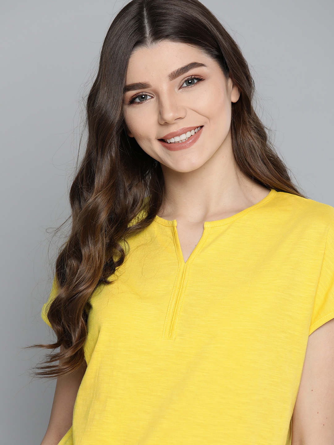 

Mast & Harbour Women Yellow Solid Round Neck T-shirt