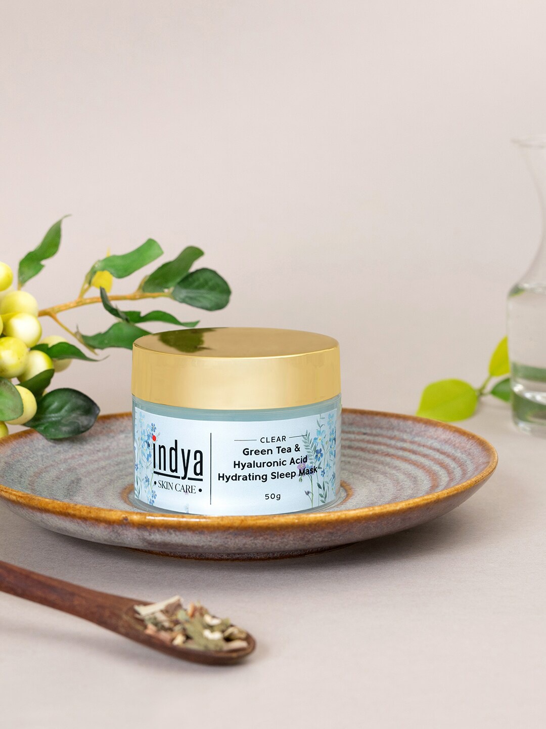 

INDYA Green Tea & Hyaluronic Acid Hydrating Sleep Mask 50g, Blue