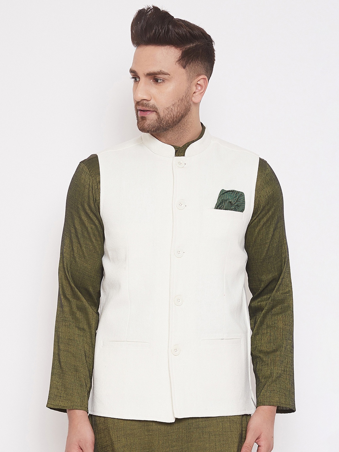 

even Solid White Nehru Jacket