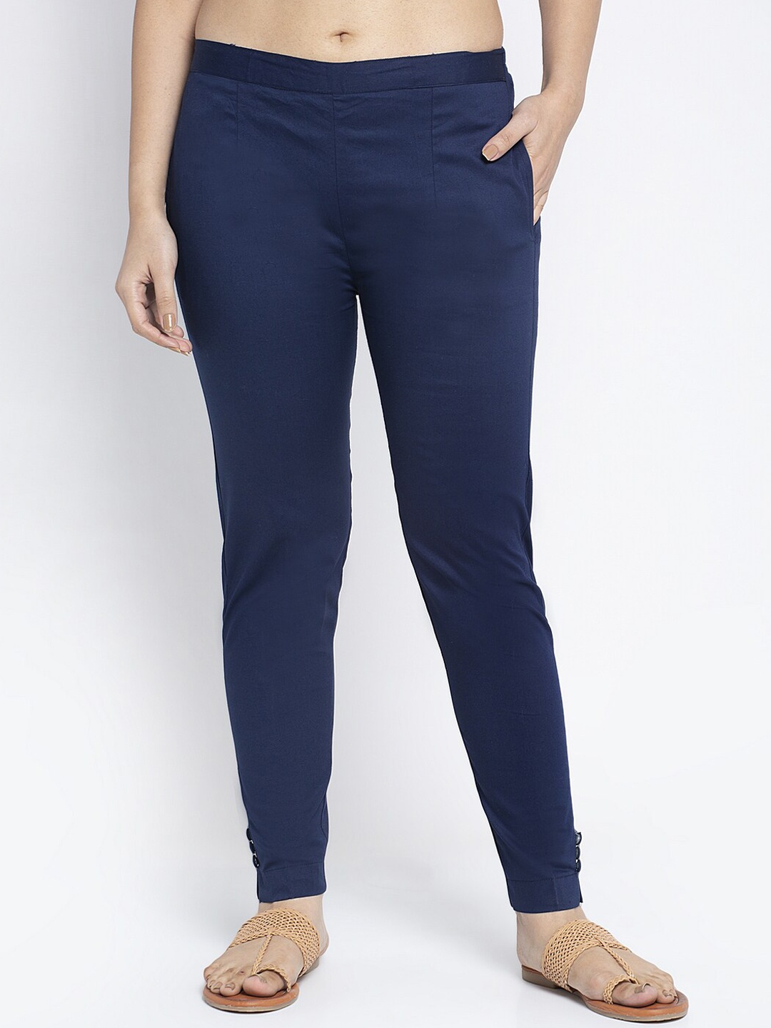 

GRACIT Women Navy Blue Slim Fit Solid Cigarette Trousers