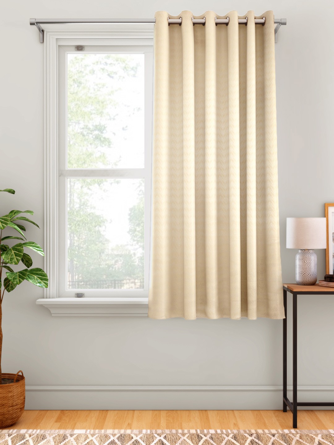 

Aura Beige & Golden Geometric Print Jacquard Weaved Single Window Curtain