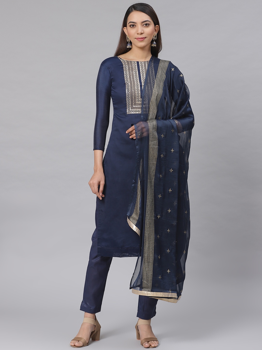 

Saree mall Navy Blue Solid Semi-Stitched Dress Material
