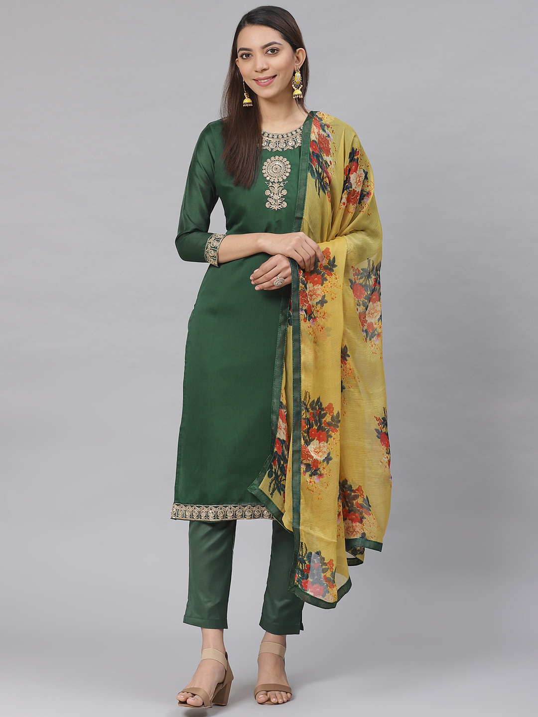 

Saree mall Green Solid Semi-Stitched Dress Material