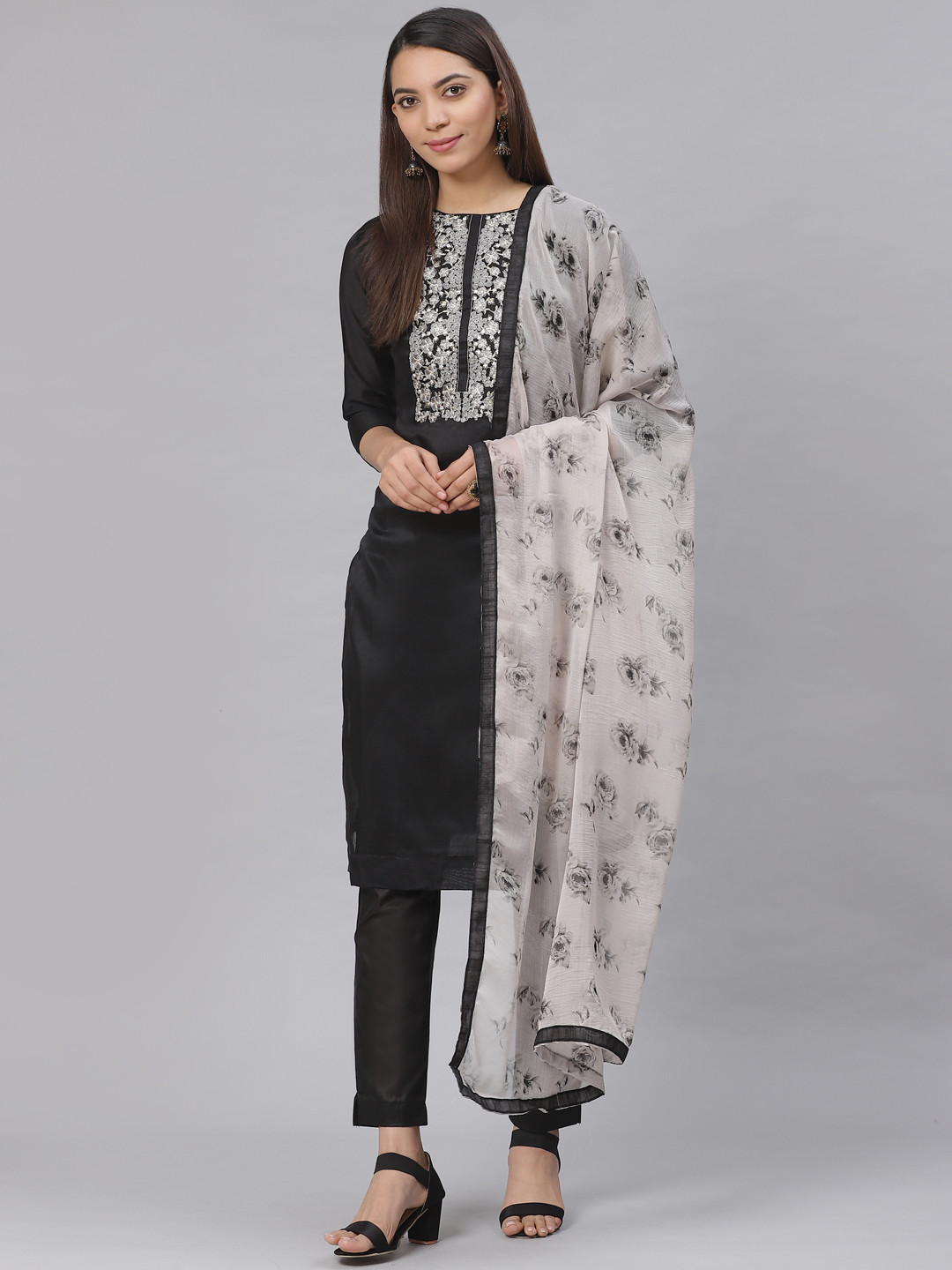 

Saree mall Black & Grey Unstitched Dress Material