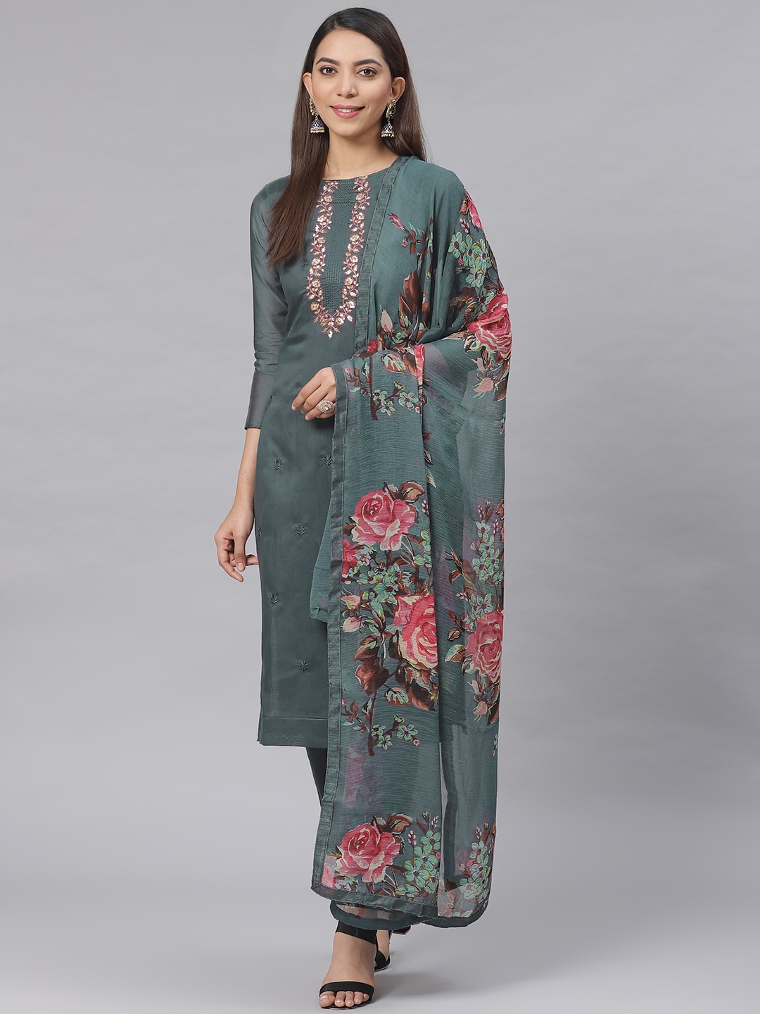 

Saree mall Blue Embroidered Semi-Stitched Dress Material