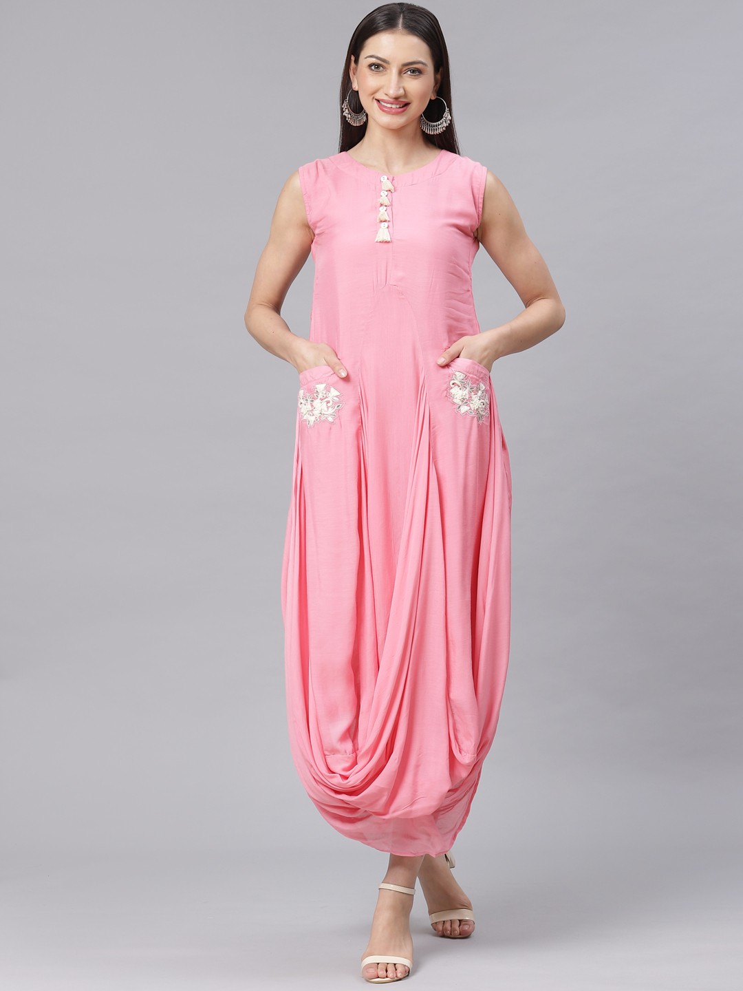 

Chhabra 555 Women Pink Made to Measure Solid Balloon Dress