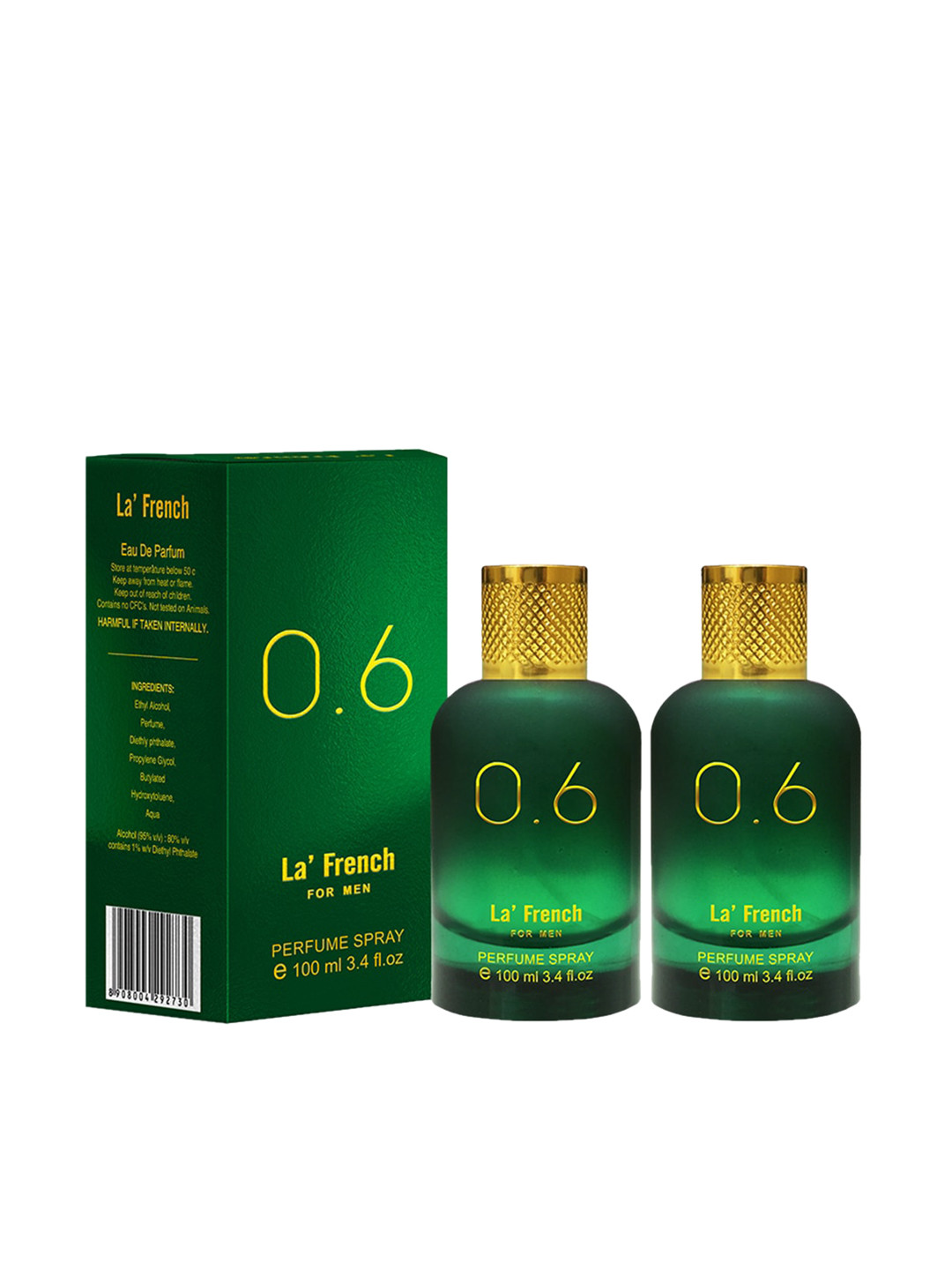 

La French Men Pack of 2 0.6 Perfume Eau De Parfum 200ml, Green