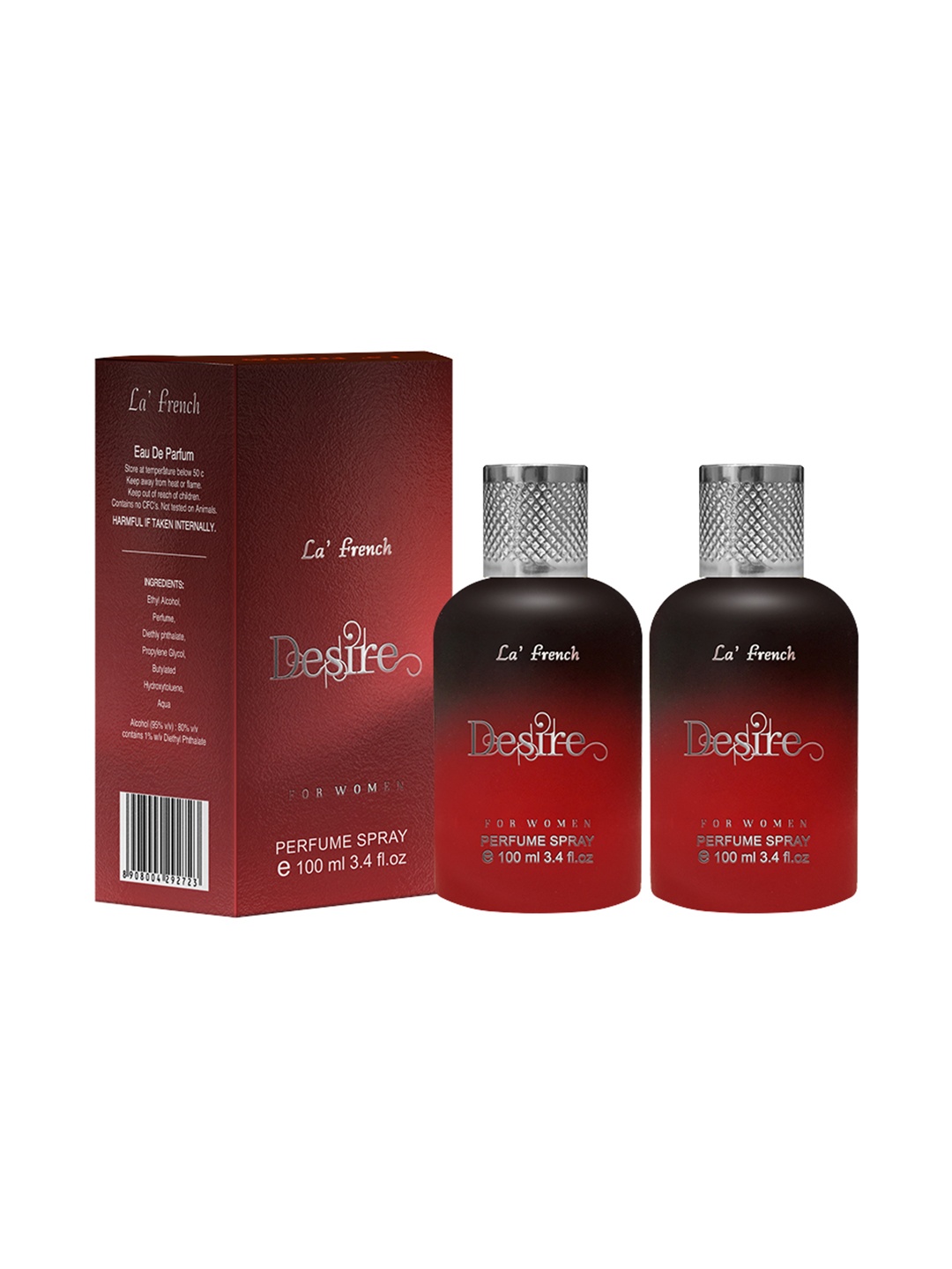 

La French Women Set of 2 Desire Eau De Parfum - 100 ml Each, Red
