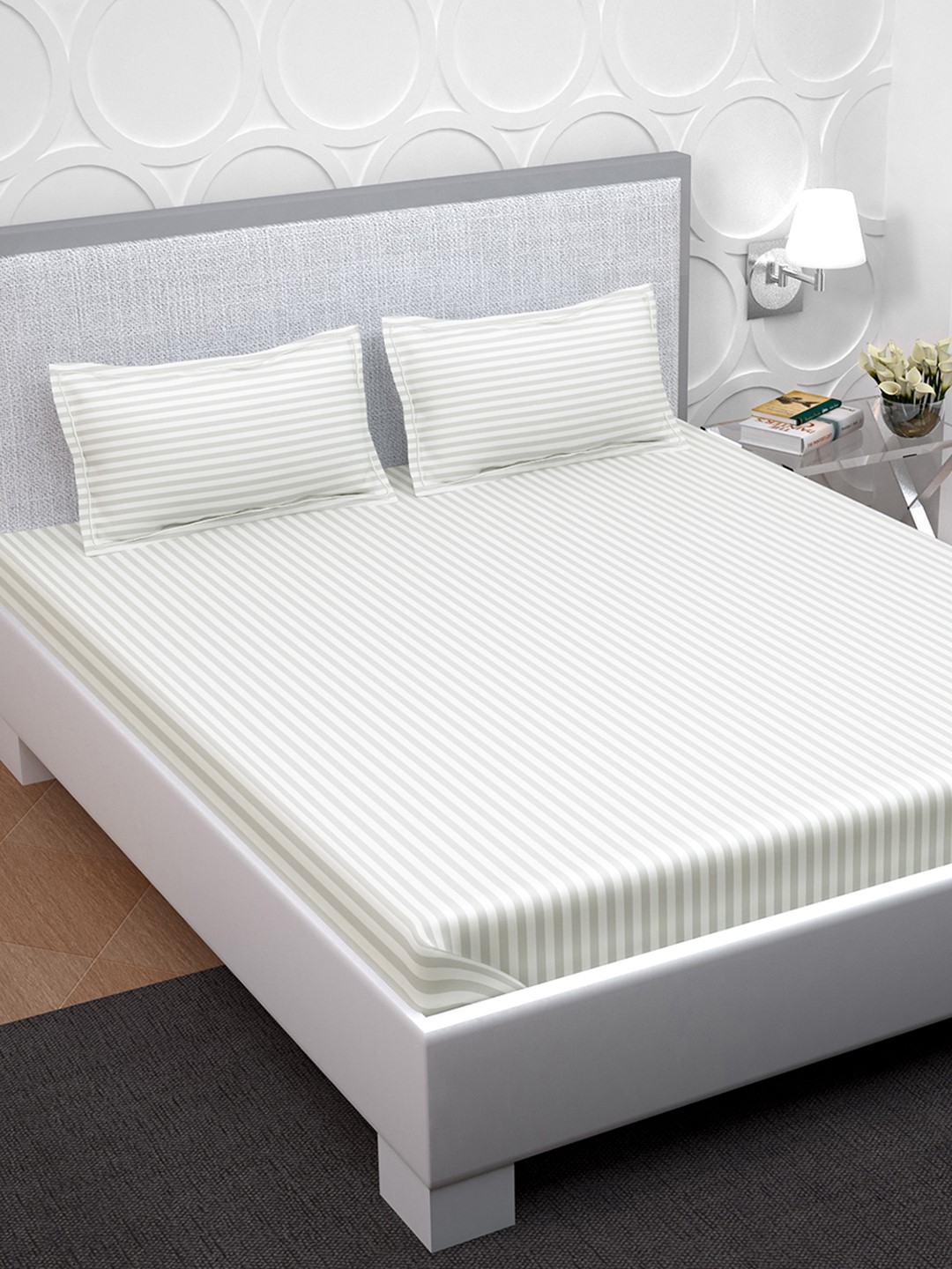 

PAVO White Striped Cotton 210 TC 1 King Bedsheet With 2 Pillow Covers
