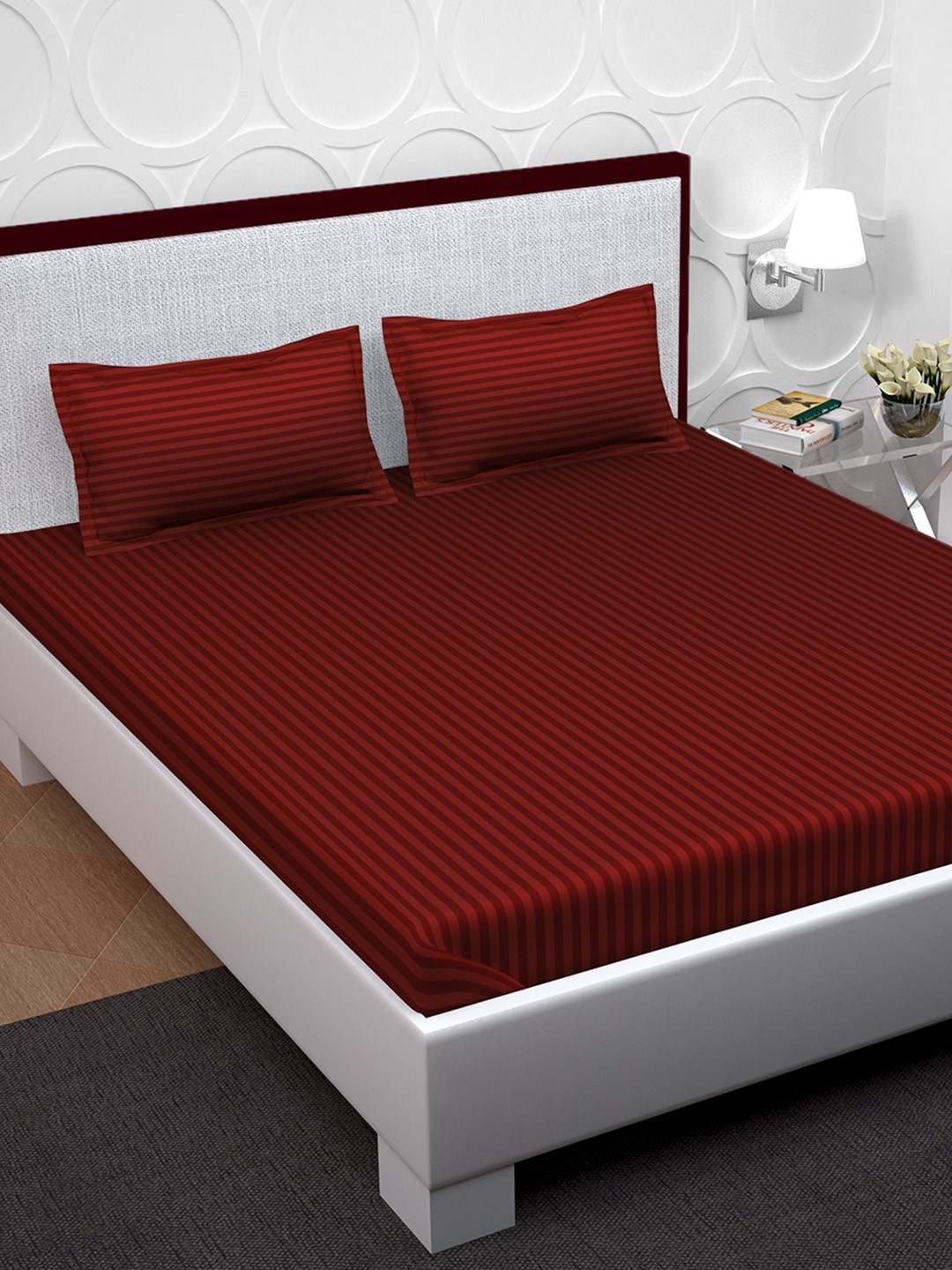 

PAVO Red Striped Cotton 210 TC 1 King Bedsheet with 2 Pillow Covers
