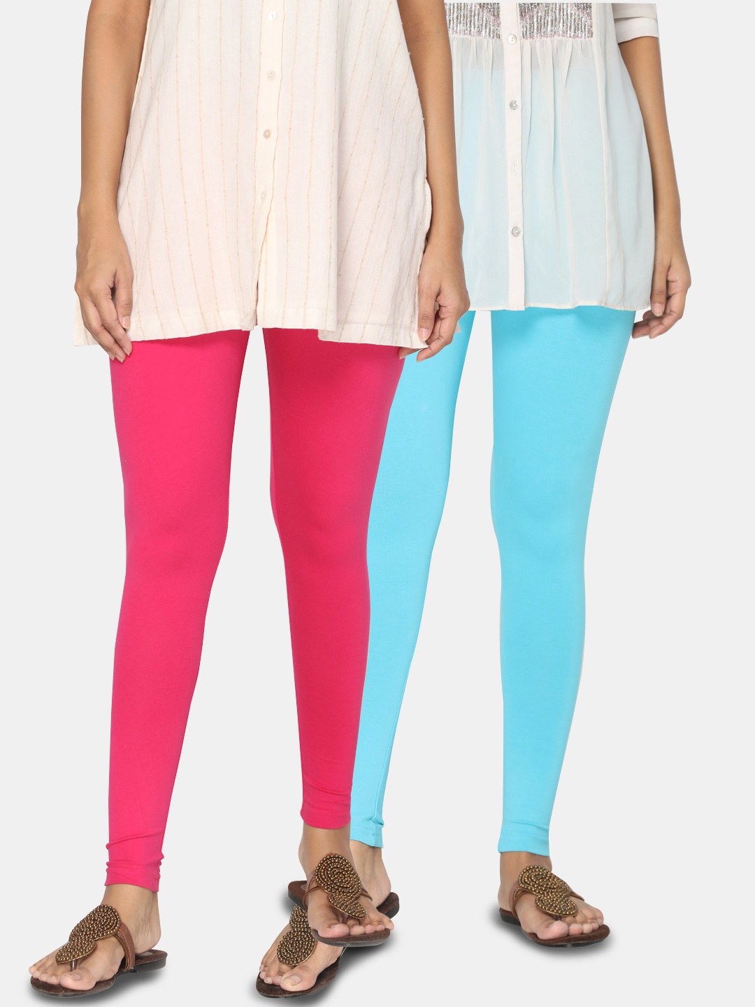

TSG Bliss Women Pack Of 2 Solid Ankle Length Leggings, Pink