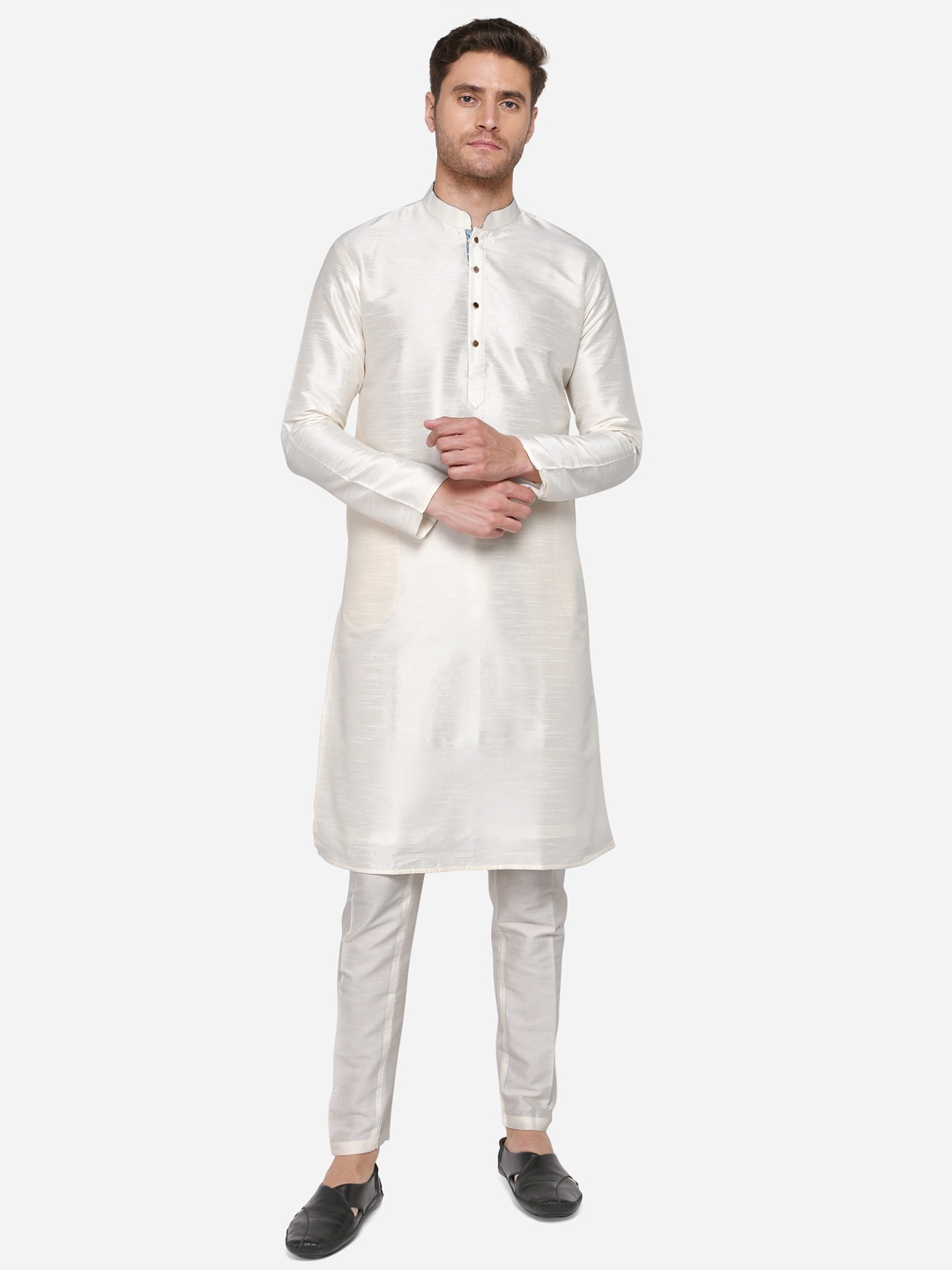 

azania Men Cream-Coloured Solid Kurta with Churidar