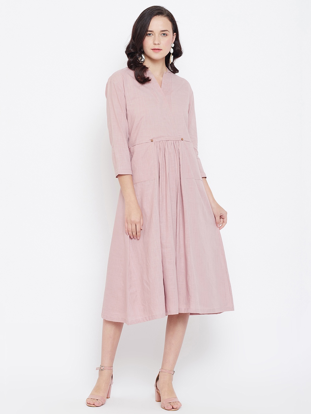 

Zastraa Women Pink Solid Wrap Dress