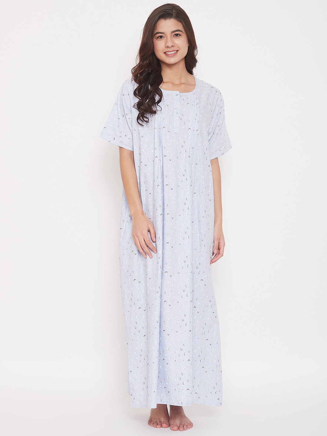 

The Kaftan Company Grey & Off-White Printed Nightdress
