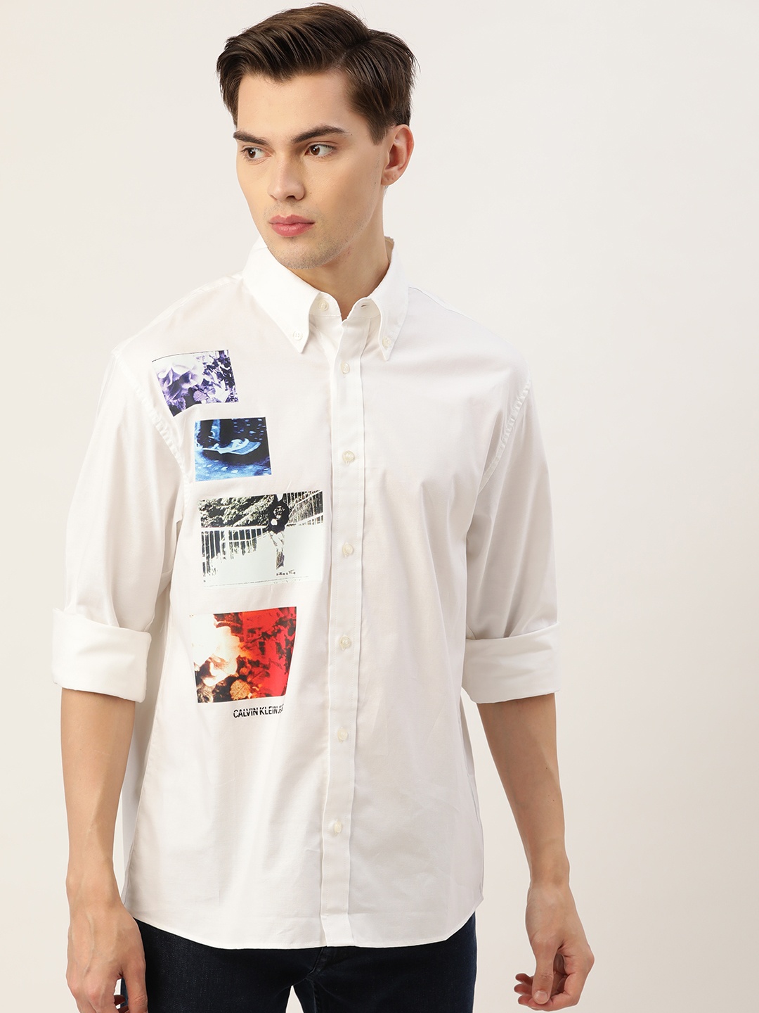 

Calvin Klein Jeans Men White Printed Casual Shirt