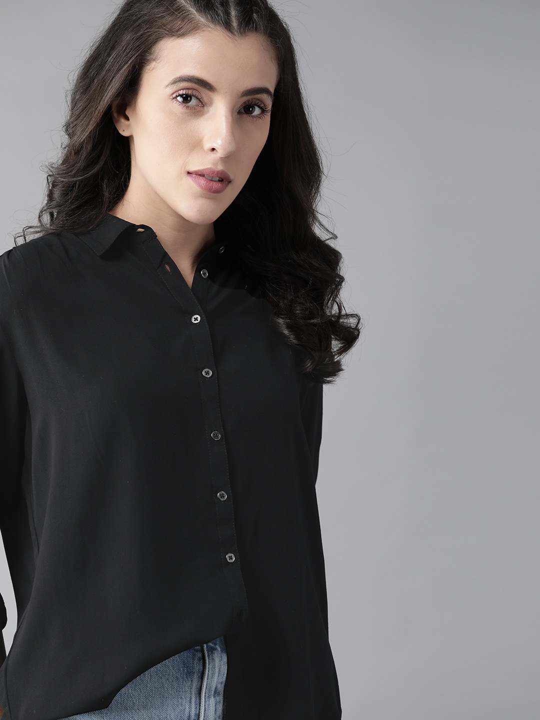 

The Roadster Lifestyle Co Women Black Opaque Casual Shirt