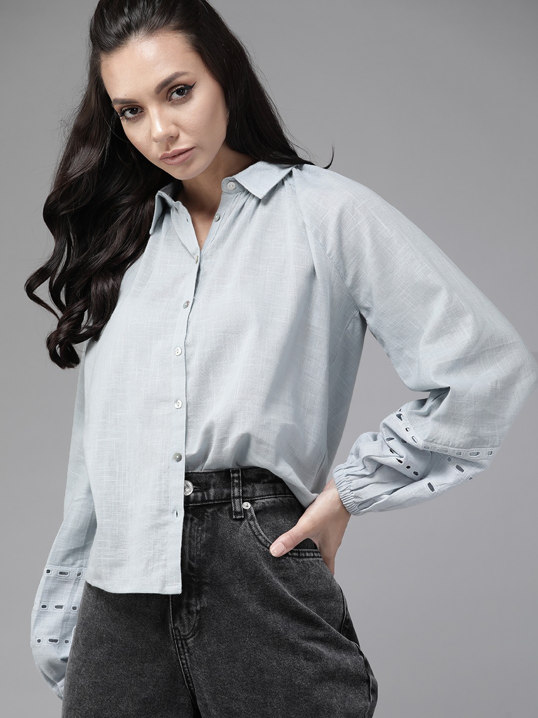 

The Roadster Lifestyle Co Women Grey Casual Cotton Shirt