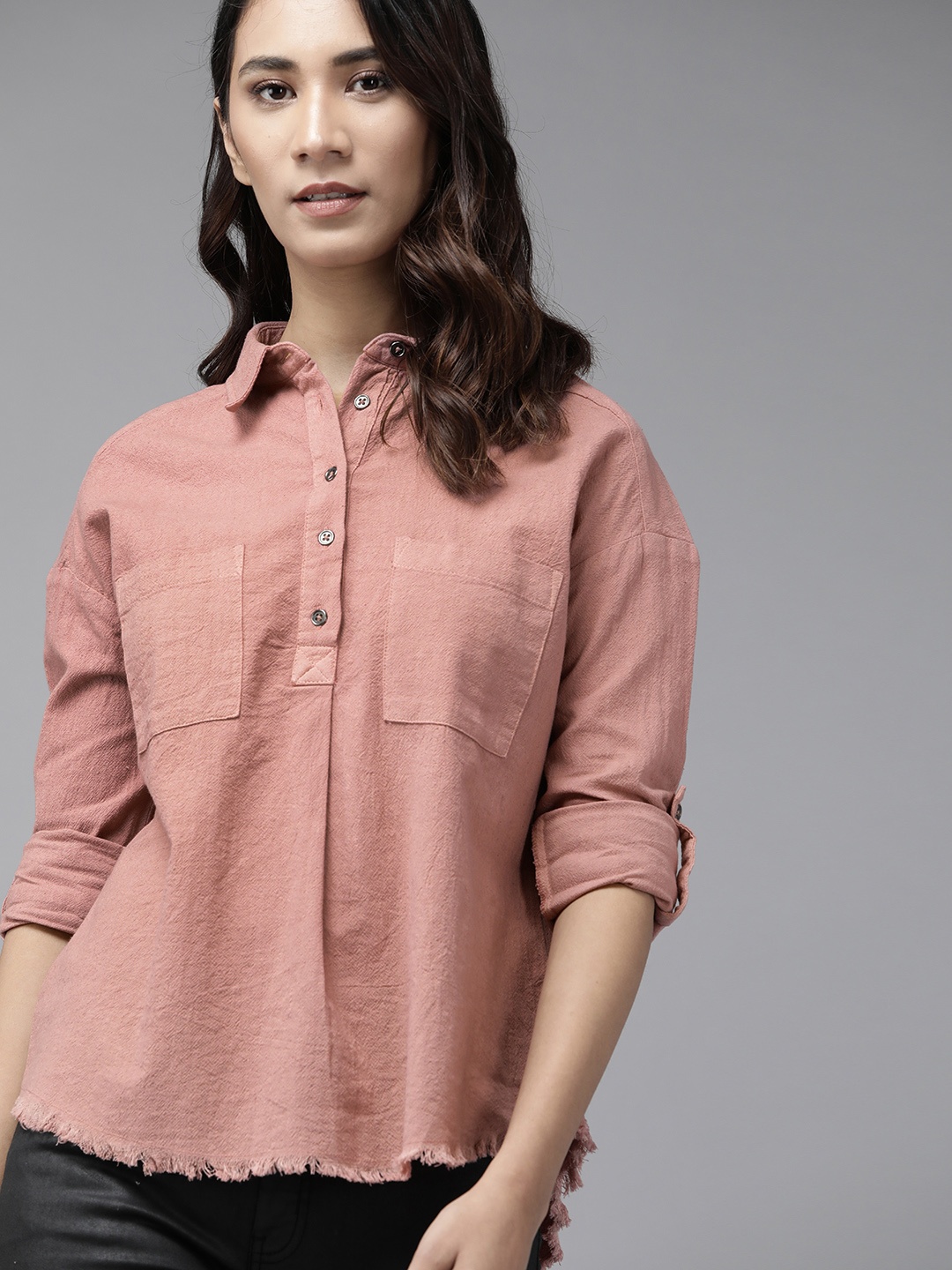 

The Roadster Lifestyle Co Mauve Pure Cotton Shirt Style Top