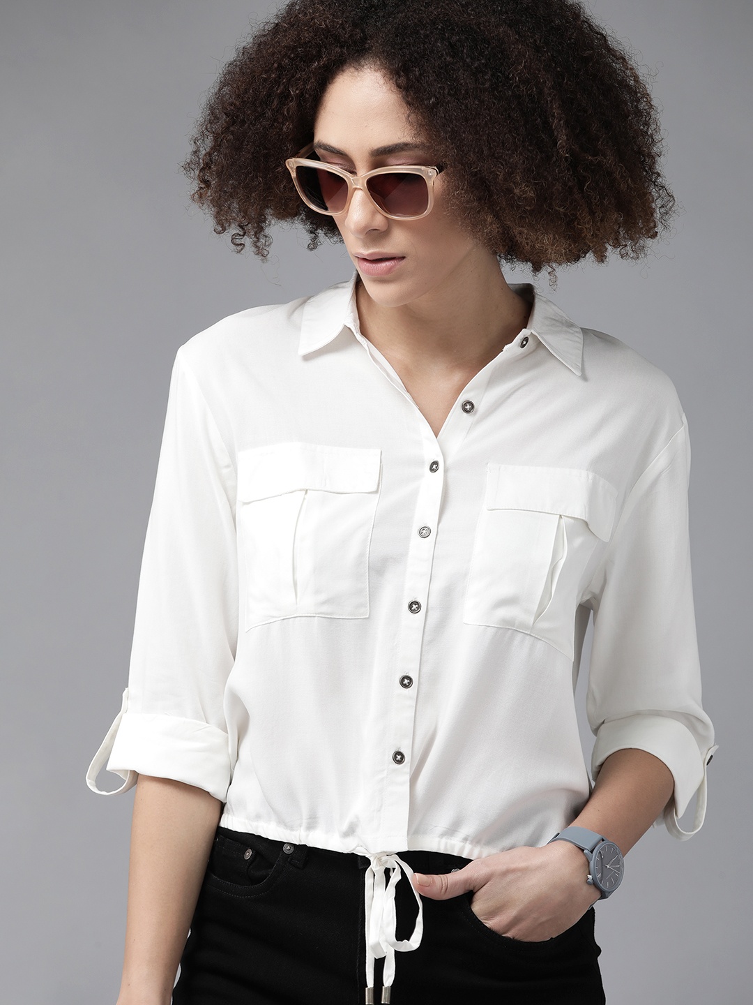 

The Roadster Lifestyle Co Women Ecovero White Solid Casual Shirt