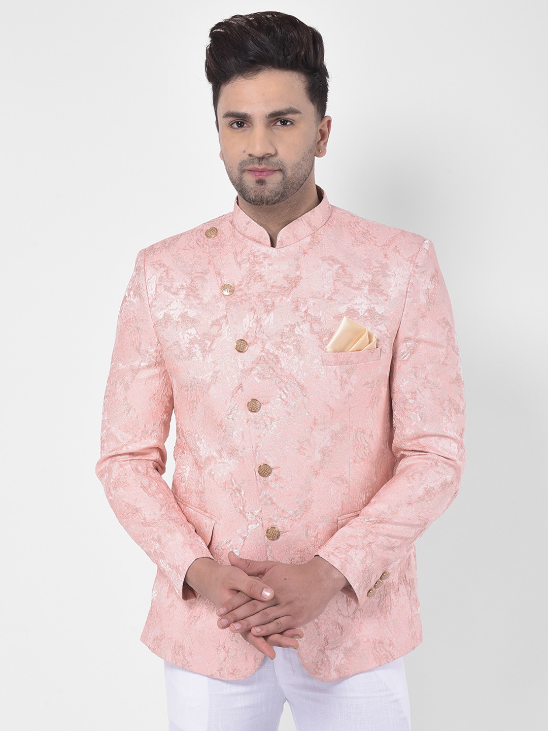 

LUXURAZI Men Pink Self-Design Ethnic Bandhgala Blazer
