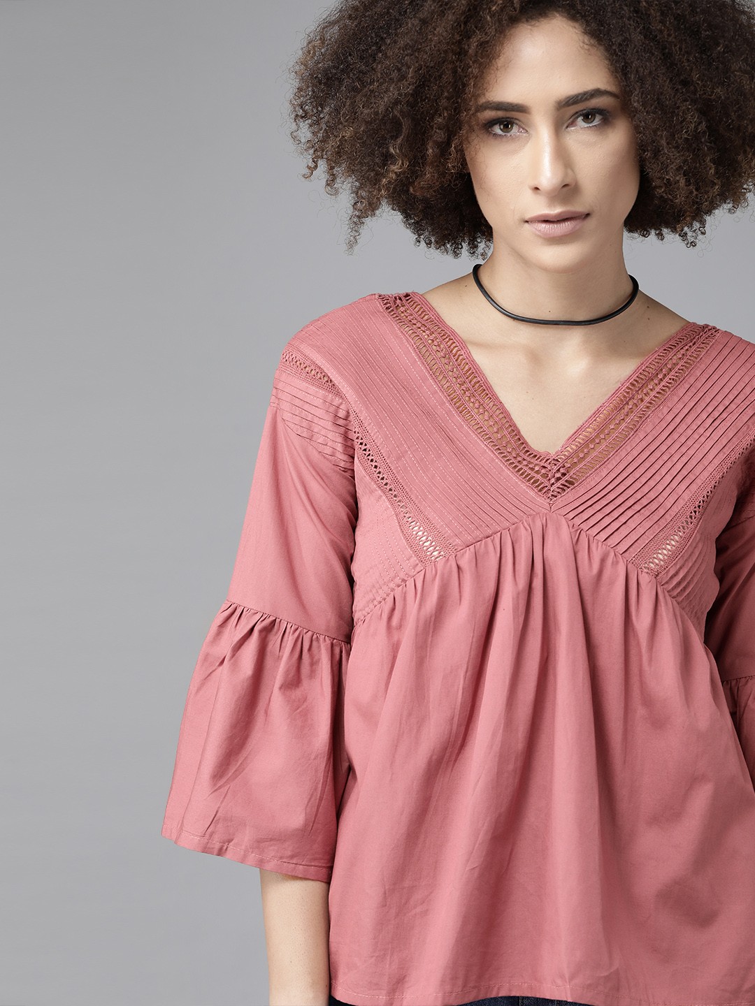 

The Roadster Lifestyle Co Women Mauve Solid Pure Cotton A-Line Top
