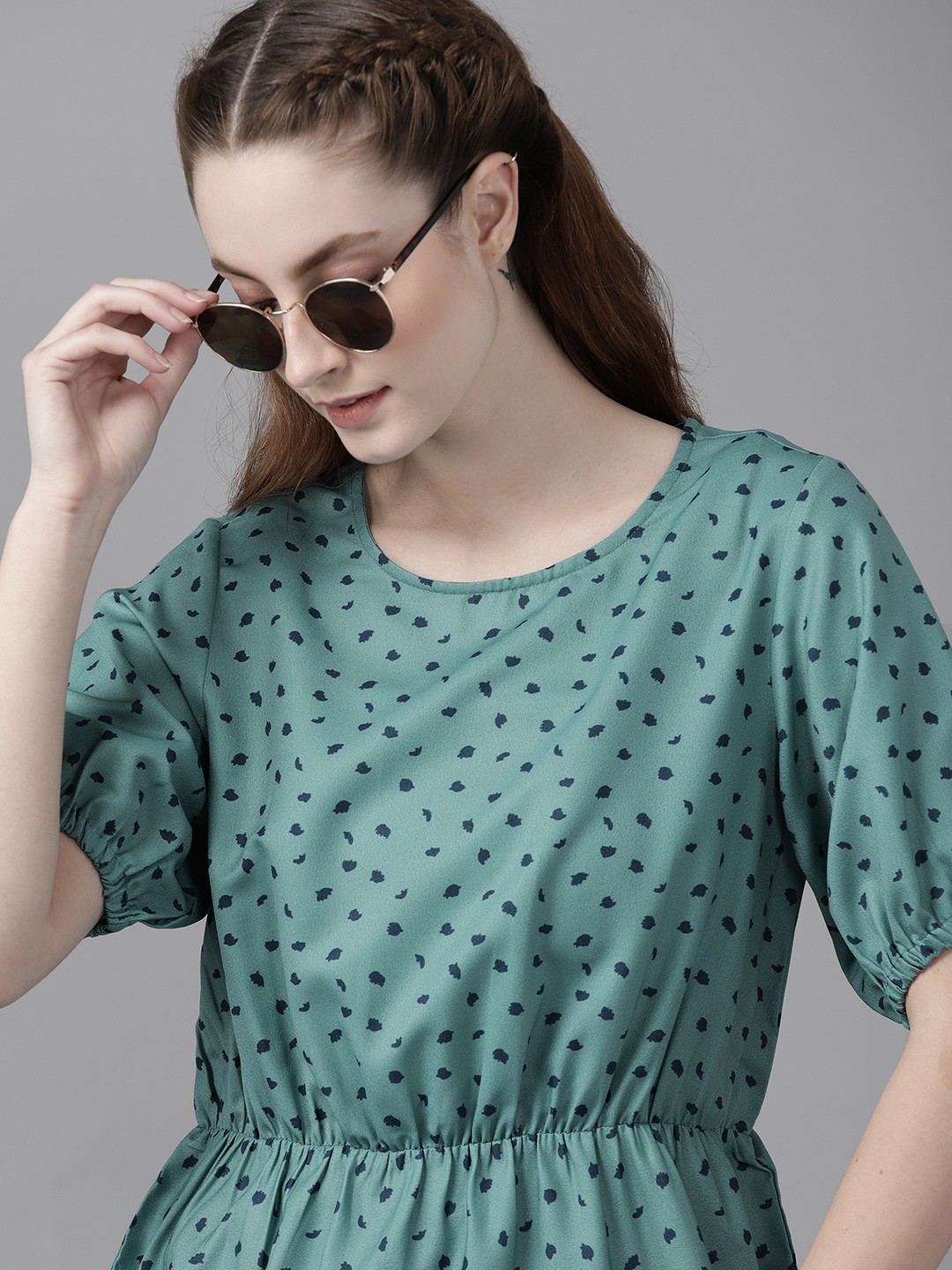 

The Roadster Lifestyle Co Women Teal Blue Abstract Print Peplum Top