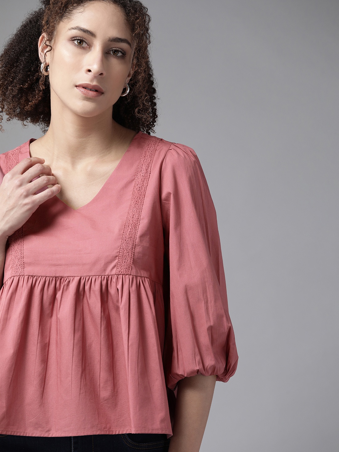 

The Roadster Lifestyle Co Dusty Pink Pure Cotton Solid A-Line Top