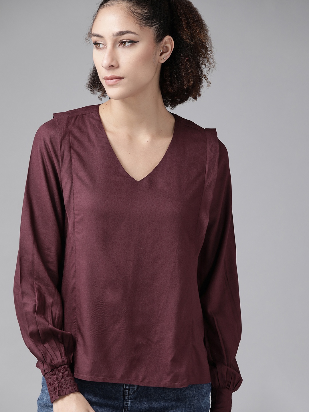 

The Roadster Lifestyle Co Women Ecovero Maroon Regular Top