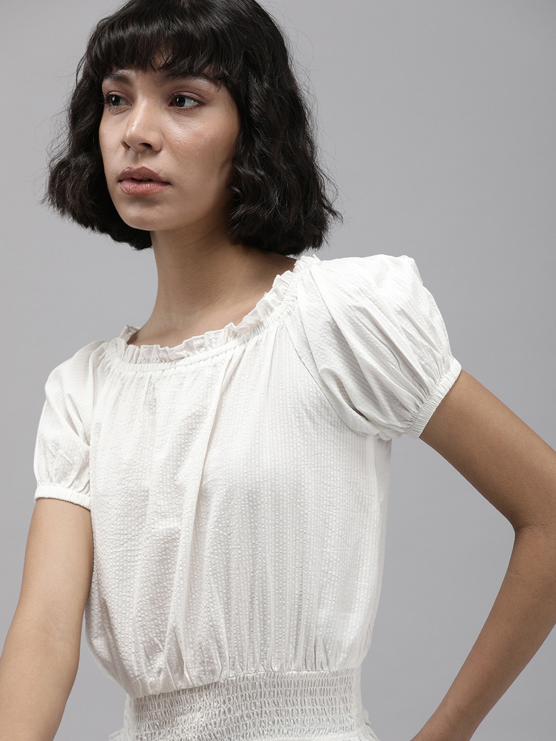 

Roadster White Ruffles Smocked Top