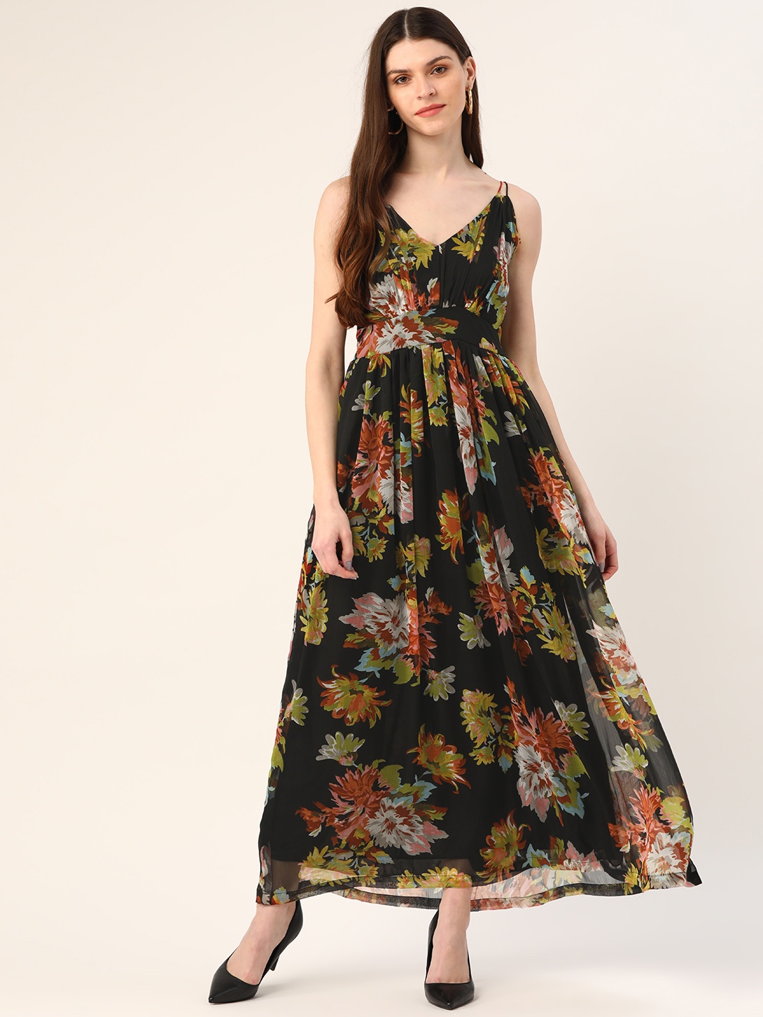 

Trend Arrest Women Black & Green Floral Print Empire Maxi Dress