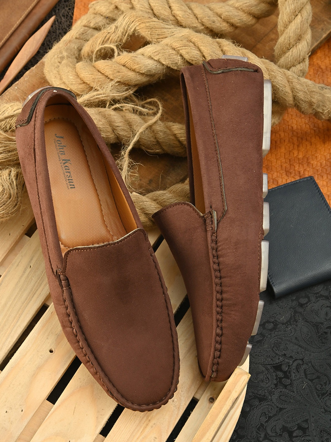 

John Karsun Men Brown Suede Solid Loafers