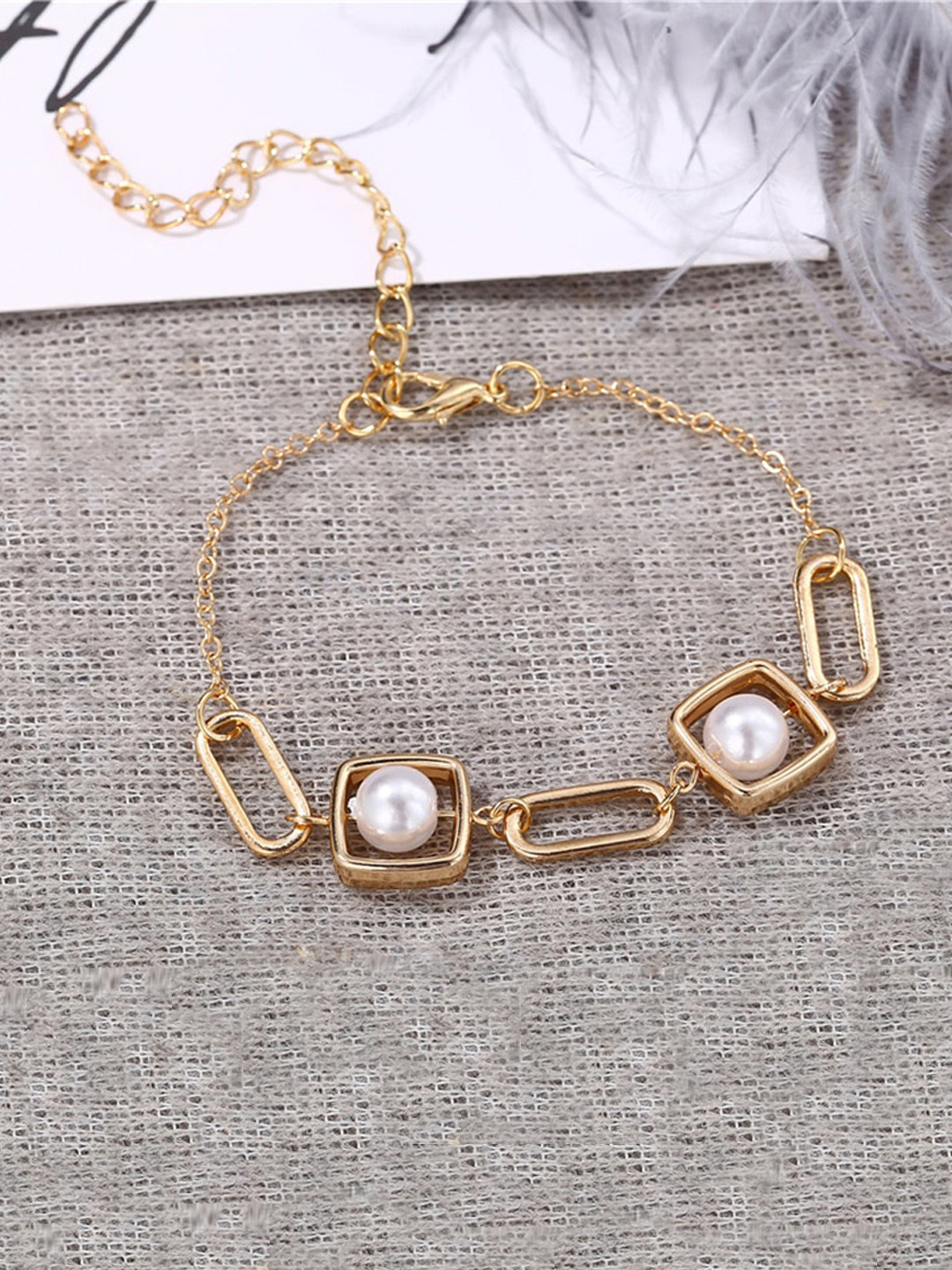 

Jewels Galaxy White Gold-Plated Beaded Link Bracelet