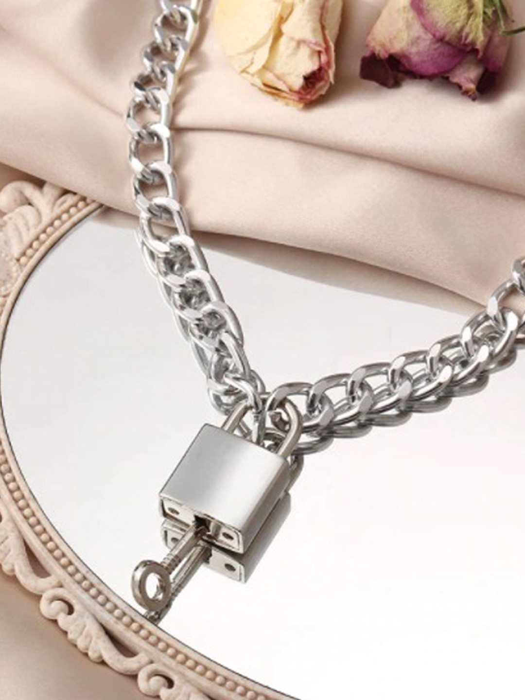 

Jewels Galaxy Women Silver-Plated Lock & Key Necklace